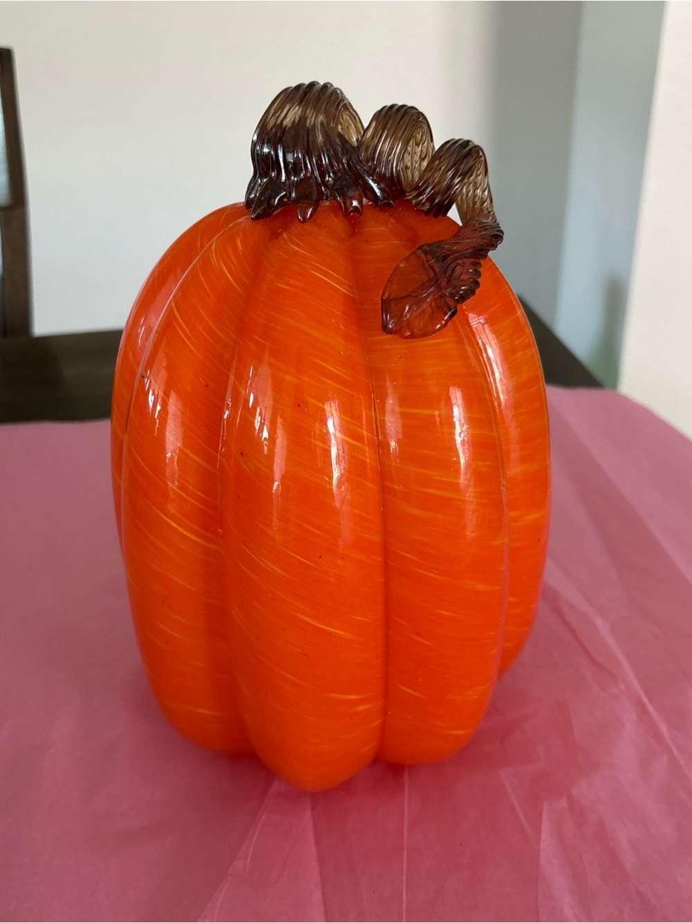 Handblown Glass Oranges Pumpkin Brown Stem